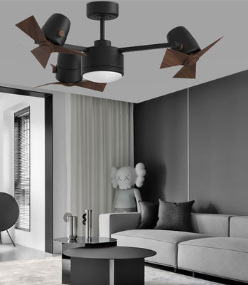 Schwarzer, dreiköpfiger, klappbarer Deckenventilator mit leichten und zurückziehbaren Klingen